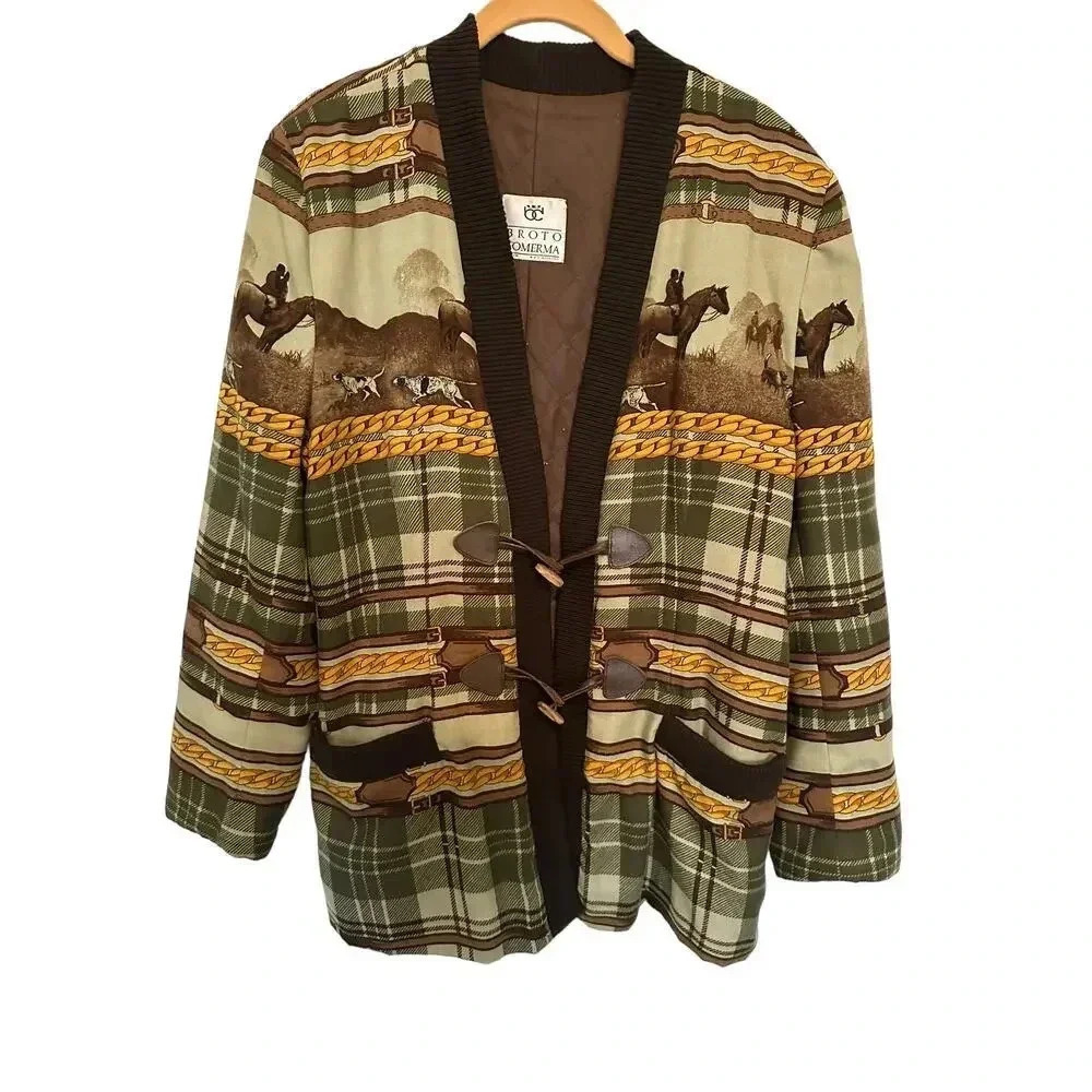Broto Comerma Women vintage equestrian Print Cardigan Size 42